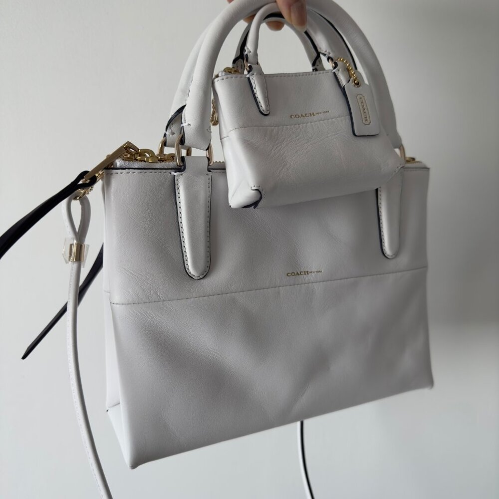Coach Mini Borough Bag in White with Matching Mini Keychain Bag Charm
